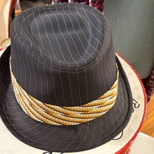 Black Pinstripe Fedora with Gold BandMens